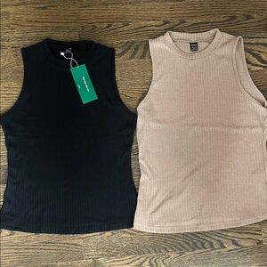SHEIN Black and Tan Ribbed Tank Tops